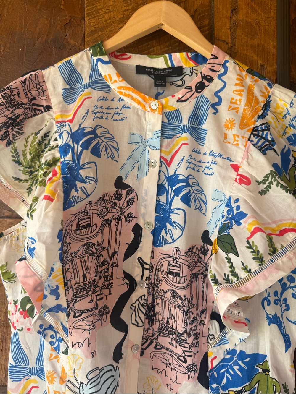 NEW Marc New York Colorful Tropical Print Button Front Blouse - Multicolor - Picture 2 of 5